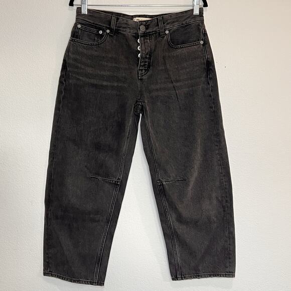 Madewell The Darted Barrel Leg Jeans Petite Size 26P Black Button Fly Boho Denim - Picture 2 of 16